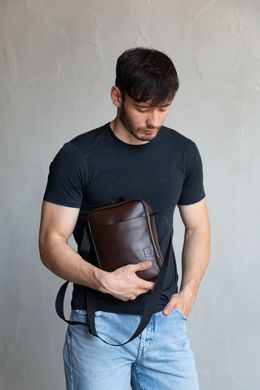 Чоловіча сумка через плече Persona екошкіра коричневий глянець